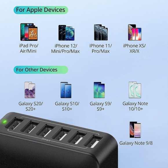 USB charger 60W 12A 6port desktop usb charging station with iSmart multiple NWT - Picture 3 of 11